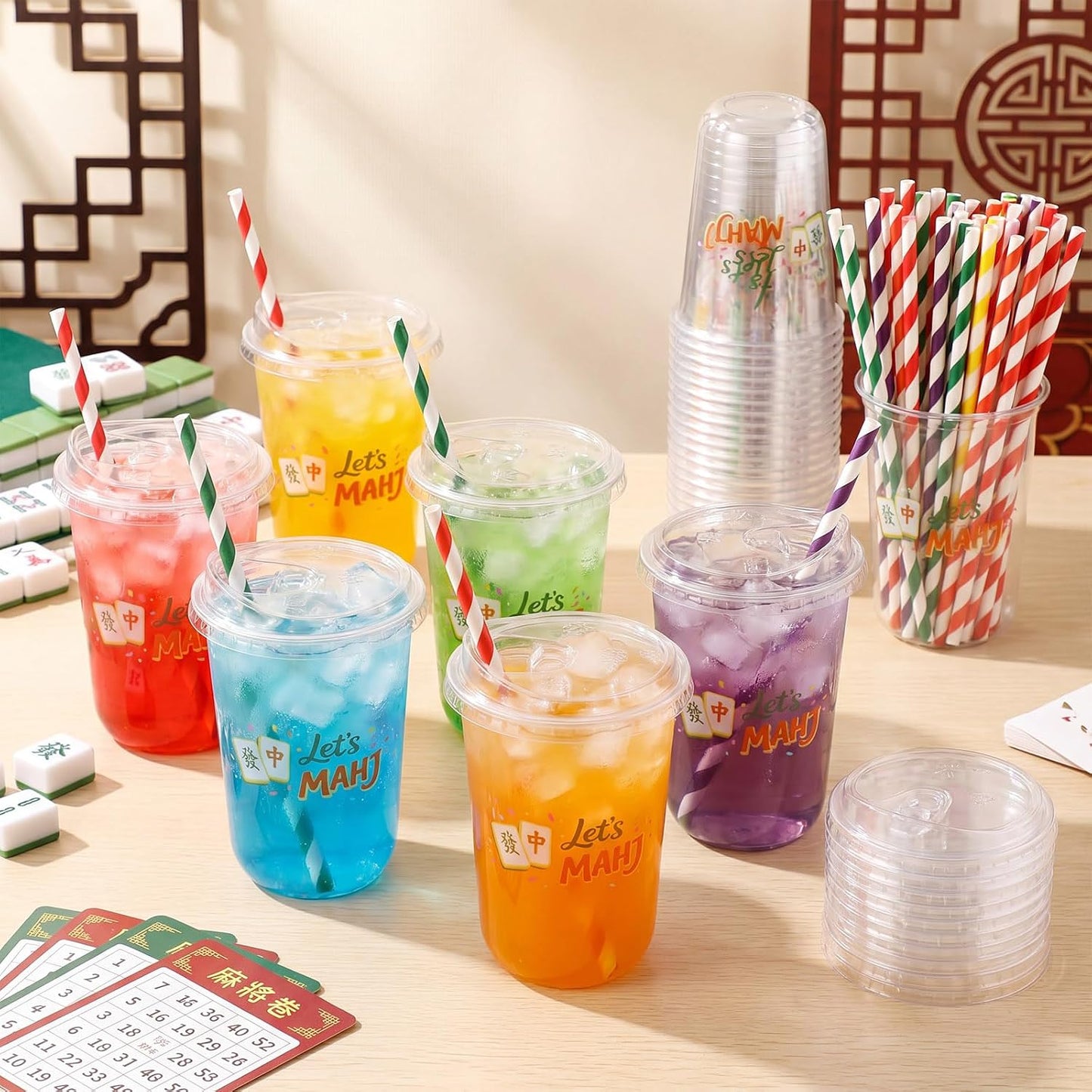 50 Sets Yellow Lemon Clear Plastic Cups with Lids & Straws 16 oz Party Tumblers for Iced Coffee, Smoothies, Juice & More Cute Disposable Pet Mugs for Birthdays & Gatherings