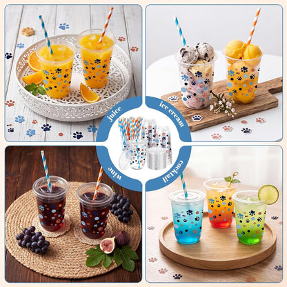 50 Sets Yellow Lemon Clear Plastic Cups with Lids & Straws 16 oz Party Tumblers for Iced Coffee, Smoothies, Juice & More Cute Disposable Pet Mugs for Birthdays & Gatherings