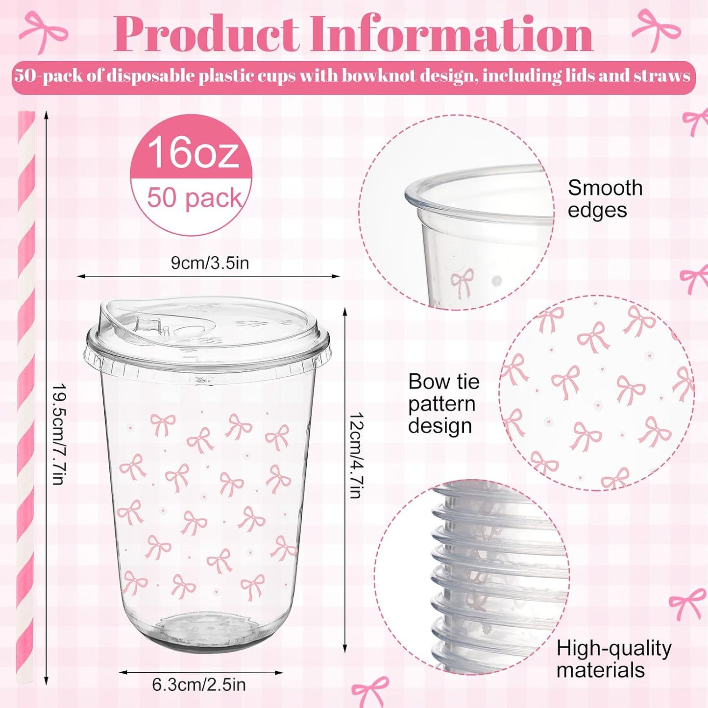 50 Sets Yellow Lemon Clear Plastic Cups with Lids & Straws 16 oz Party Tumblers for Iced Coffee, Smoothies, Juice & More Cute Disposable Pet Mugs for Birthdays & Gatherings