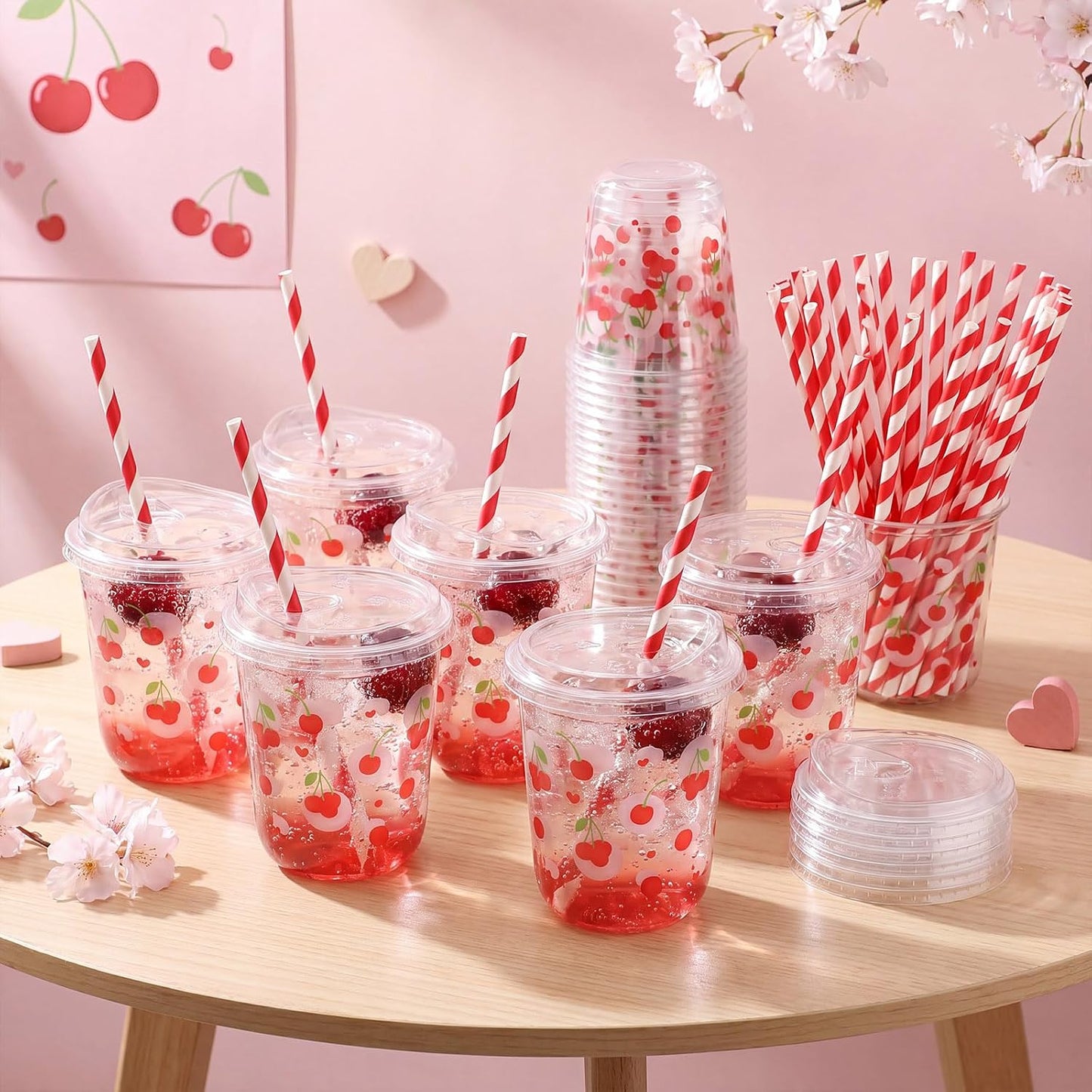 50 Sets Yellow Lemon Clear Plastic Cups with Lids & Straws 16 oz Party Tumblers for Iced Coffee, Smoothies, Juice & More Cute Disposable Pet Mugs for Birthdays & Gatherings
