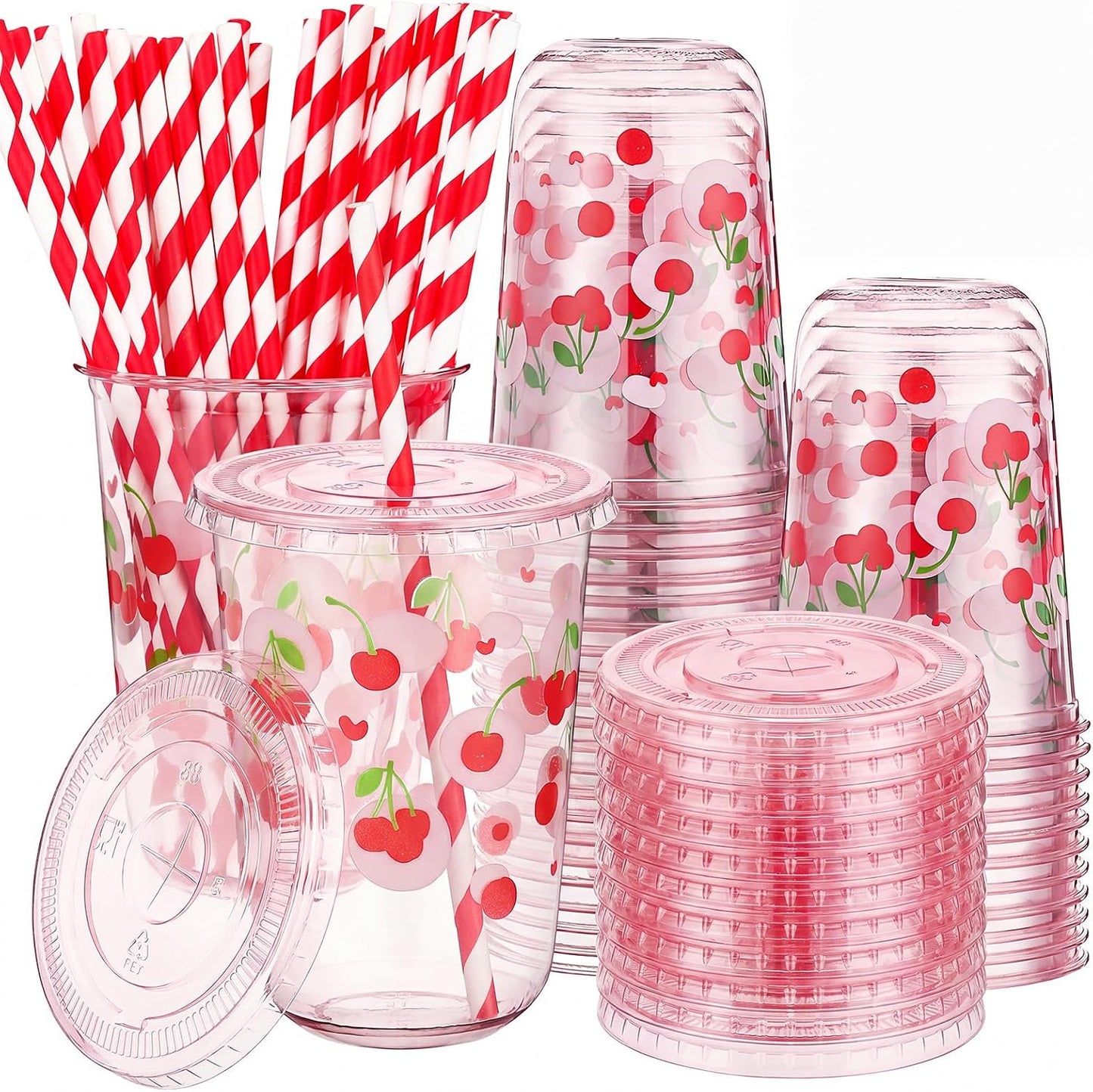 50 Sets Yellow Lemon Clear Plastic Cups with Lids & Straws 16 oz Party Tumblers for Iced Coffee, Smoothies, Juice & More Cute Disposable Pet Mugs for Birthdays & Gatherings