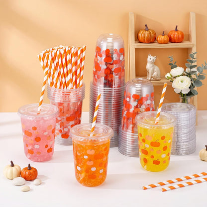 50 Sets Yellow Lemon Clear Plastic Cups with Lids & Straws 16 oz Party Tumblers for Iced Coffee, Smoothies, Juice & More Cute Disposable Pet Mugs for Birthdays & Gatherings