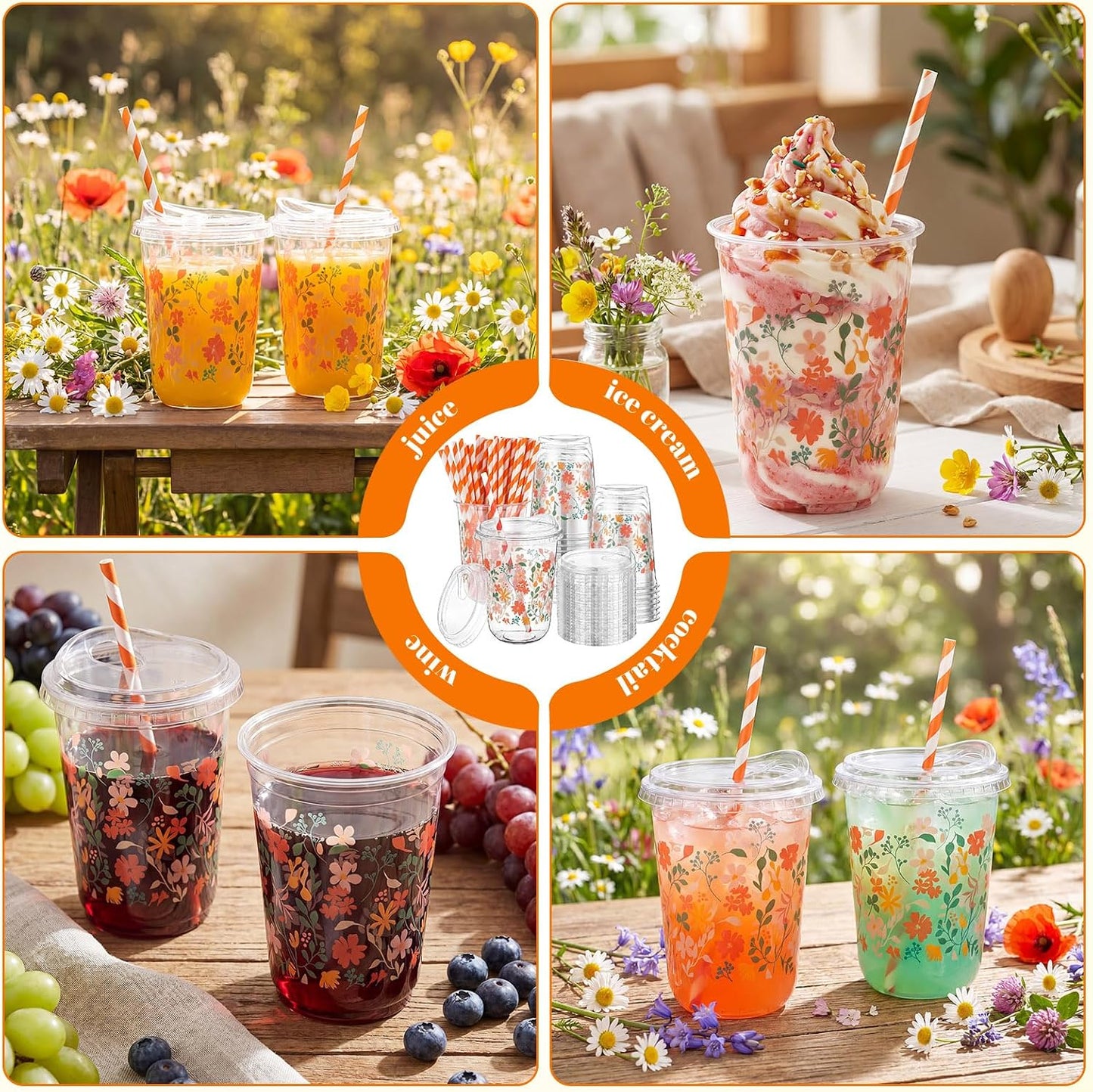 50 Sets Yellow Lemon Clear Plastic Cups with Lids & Straws 16 oz Party Tumblers for Iced Coffee, Smoothies, Juice & More Cute Disposable Pet Mugs for Birthdays & Gatherings