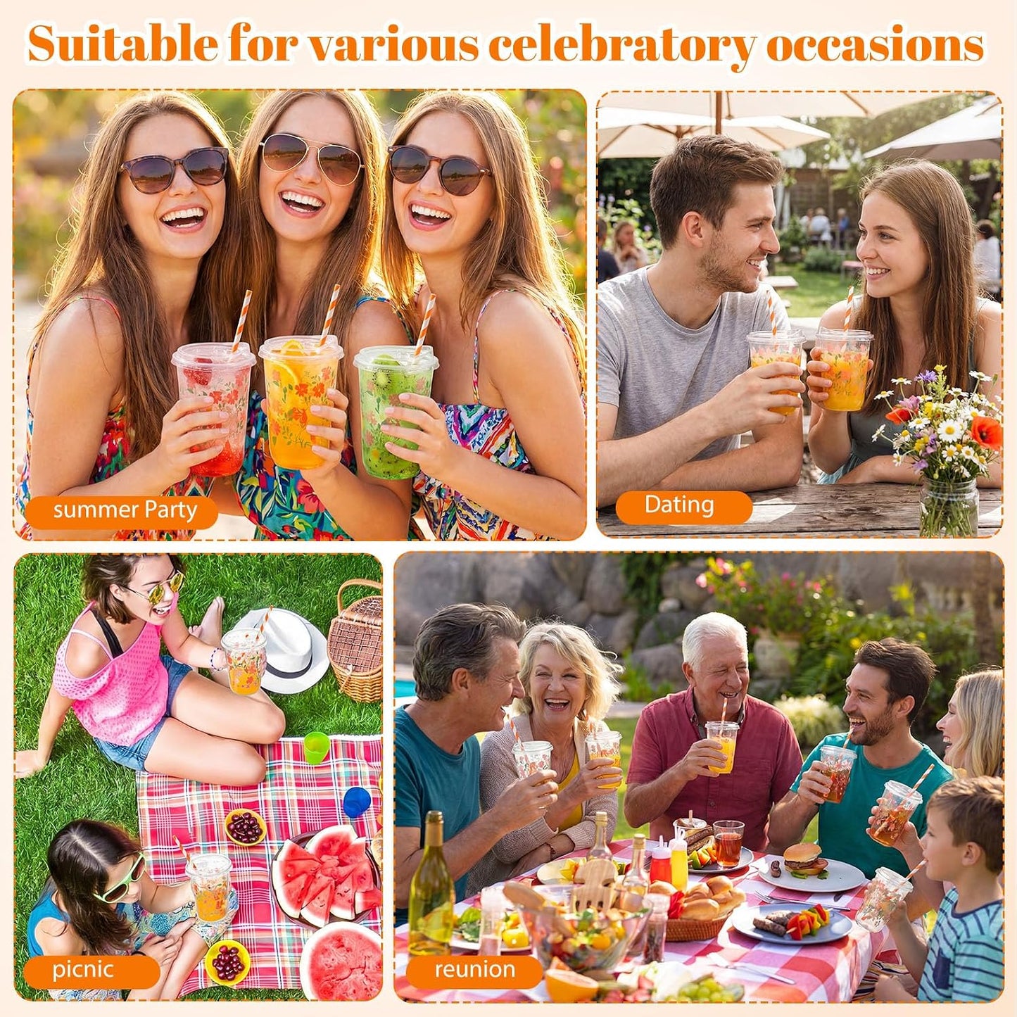 50 Sets Yellow Lemon Clear Plastic Cups with Lids & Straws 16 oz Party Tumblers for Iced Coffee, Smoothies, Juice & More Cute Disposable Pet Mugs for Birthdays & Gatherings