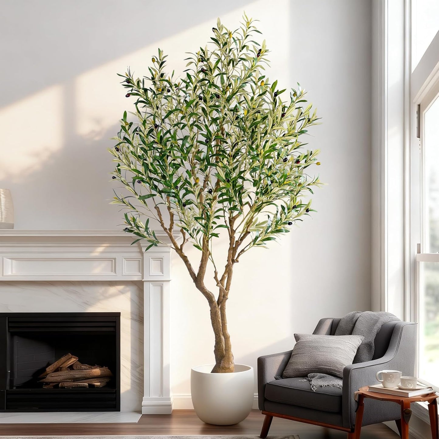 7ft Faux Olive Tree with Pot & Moss Artificial Olive Plant Fake Olive Tree for Home Decor, Large Indoor Artificial Trees Faux Plants Indoor Durable Artificial Trees for Living Room/Office
