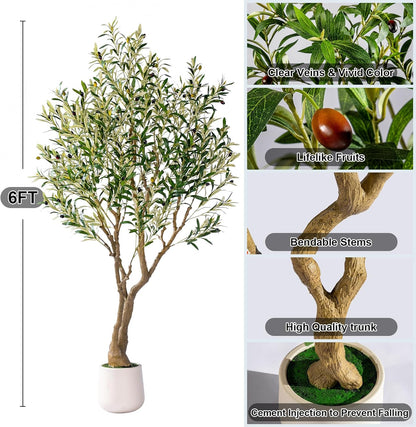 7ft Faux Olive Tree with Pot & Moss Artificial Olive Plant Fake Olive Tree for Home Decor, Large Indoor Artificial Trees Faux Plants Indoor Durable Artificial Trees for Living Room/Office