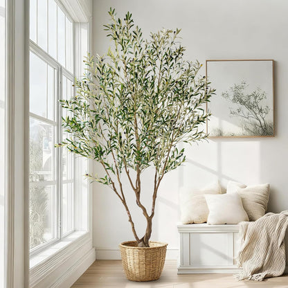 7ft Faux Olive Tree with Pot & Moss Artificial Olive Plant Fake Olive Tree for Home Decor, Large Indoor Artificial Trees Faux Plants Indoor Durable Artificial Trees for Living Room/Office