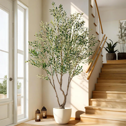7ft Faux Olive Tree with Pot & Moss Artificial Olive Plant Fake Olive Tree for Home Decor, Large Indoor Artificial Trees Faux Plants Indoor Durable Artificial Trees for Living Room/Office