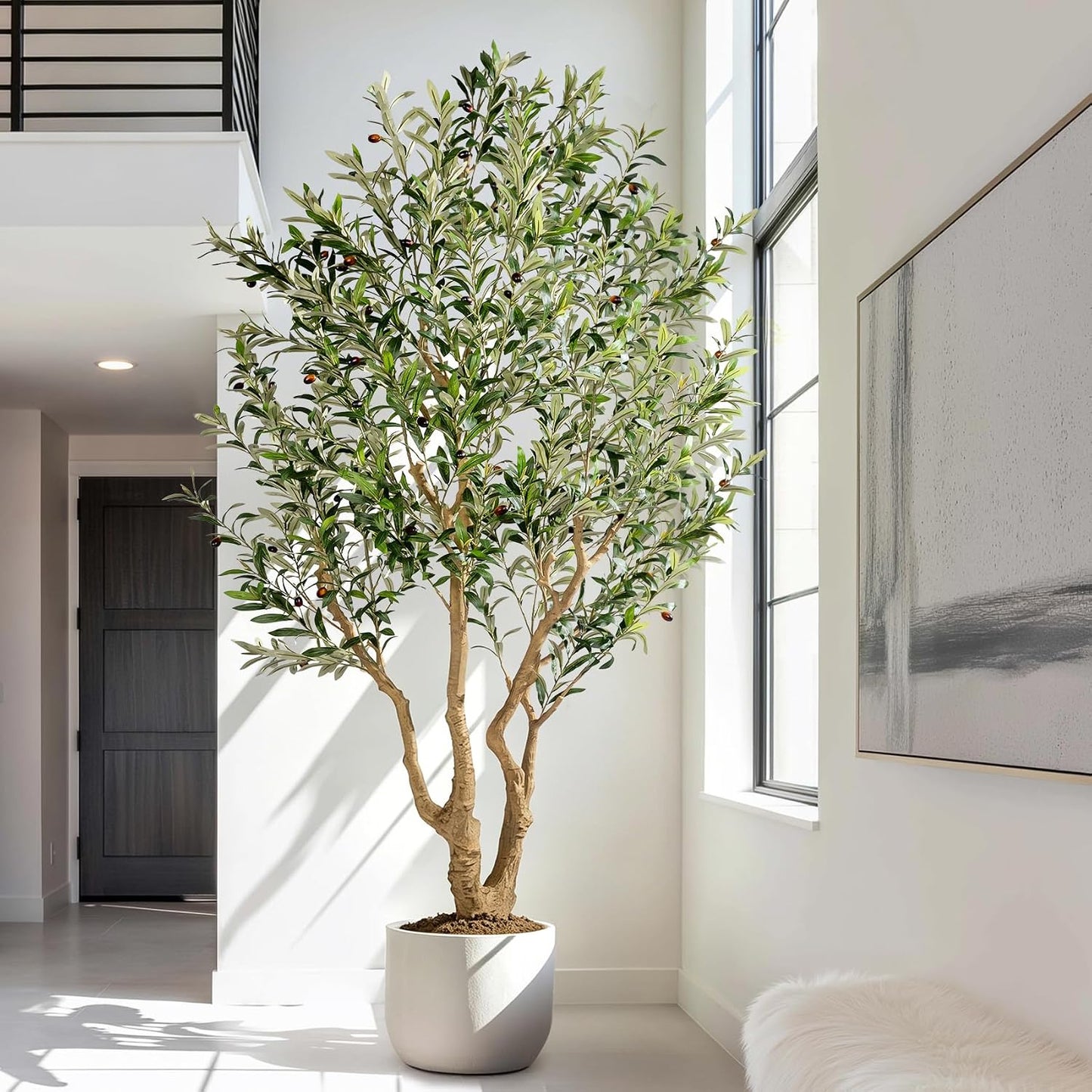 7ft Faux Olive Tree with Pot & Moss Artificial Olive Plant Fake Olive Tree for Home Decor, Large Indoor Artificial Trees Faux Plants Indoor Durable Artificial Trees for Living Room/Office