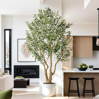 7ft Faux Olive Tree with Pot & Moss Artificial Olive Plant Fake Olive Tree for Home Decor, Large Indoor Artificial Trees Faux Plants Indoor Durable Artificial Trees for Living Room/Office