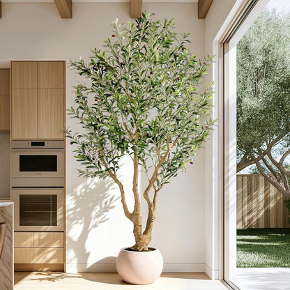 7ft Faux Olive Tree with Pot & Moss Artificial Olive Plant Fake Olive Tree for Home Decor, Large Indoor Artificial Trees Faux Plants Indoor Durable Artificial Trees for Living Room/Office