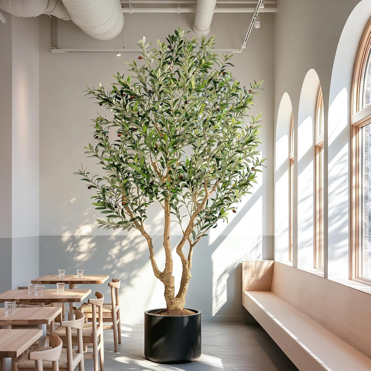 7ft Faux Olive Tree with Pot & Moss Artificial Olive Plant Fake Olive Tree for Home Decor, Large Indoor Artificial Trees Faux Plants Indoor Durable Artificial Trees for Living Room/Office
