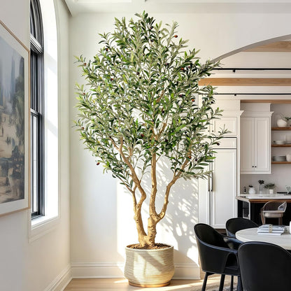 7ft Faux Olive Tree with Pot & Moss Artificial Olive Plant Fake Olive Tree for Home Decor, Large Indoor Artificial Trees Faux Plants Indoor Durable Artificial Trees for Living Room/Office