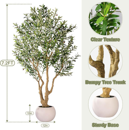 7ft Faux Olive Tree with Pot & Moss Artificial Olive Plant Fake Olive Tree for Home Decor, Large Indoor Artificial Trees Faux Plants Indoor Durable Artificial Trees for Living Room/Office