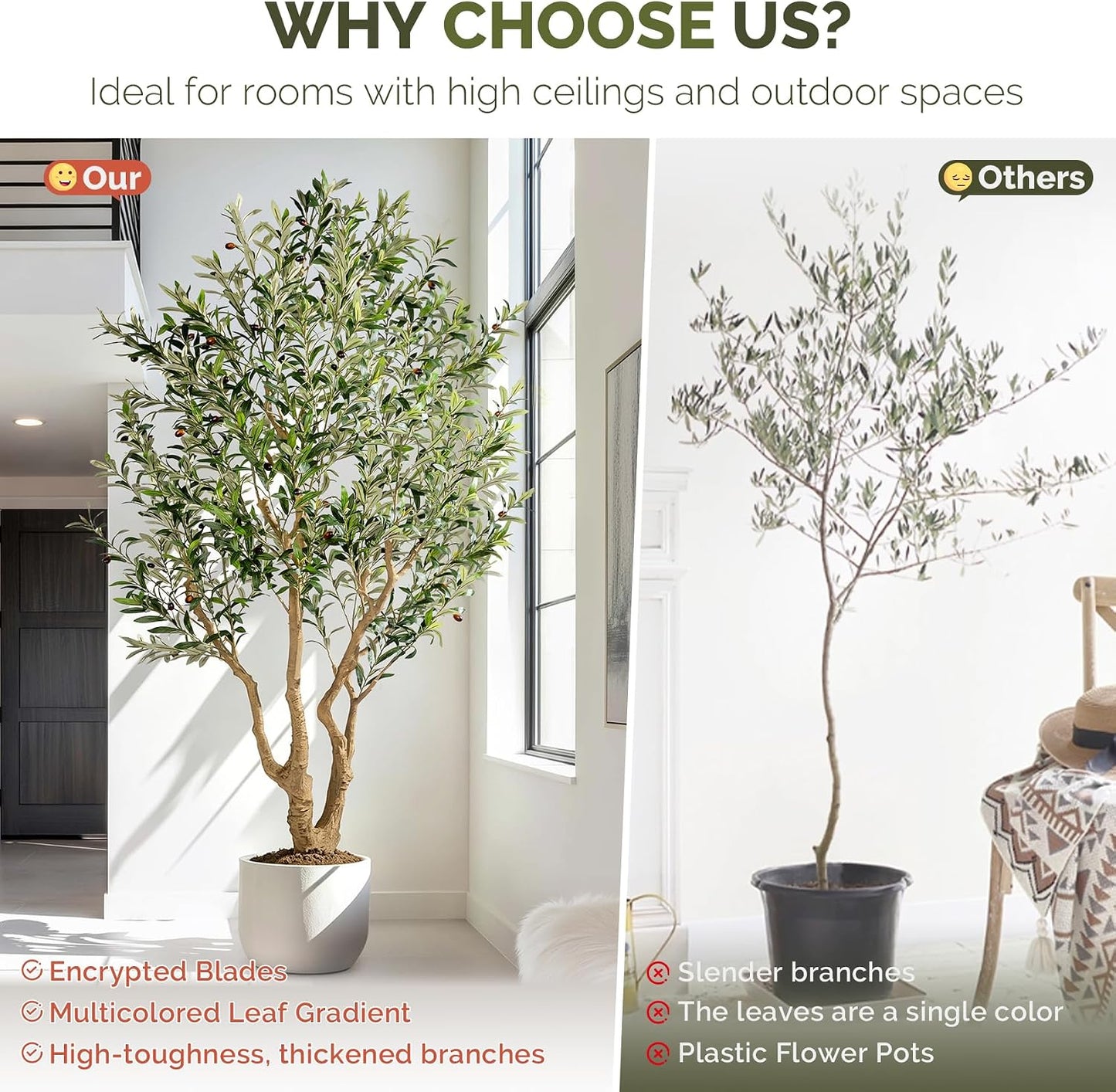 7ft Faux Olive Tree with Pot & Moss Artificial Olive Plant Fake Olive Tree for Home Decor, Large Indoor Artificial Trees Faux Plants Indoor Durable Artificial Trees for Living Room/Office