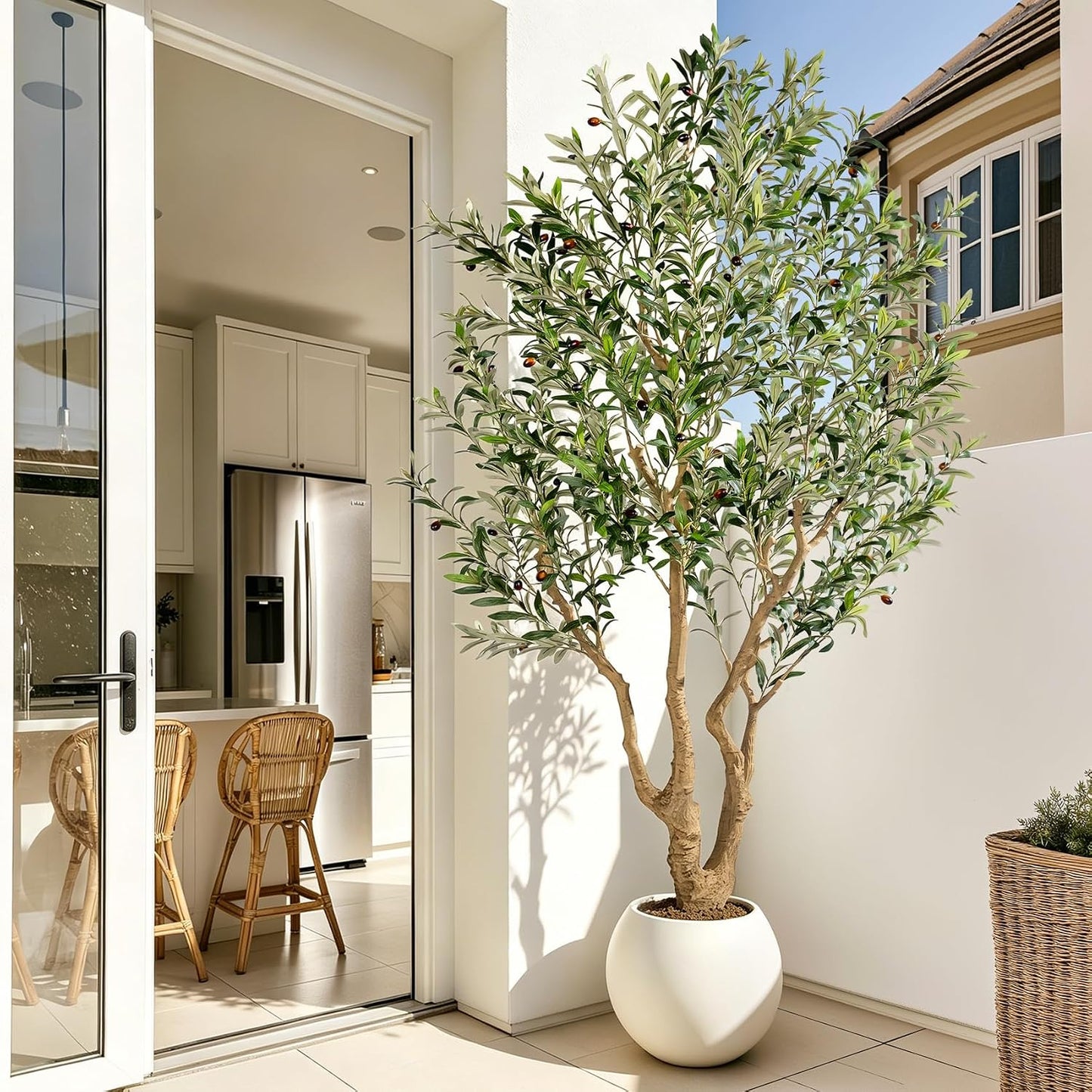 7ft Faux Olive Tree with Pot & Moss Artificial Olive Plant Fake Olive Tree for Home Decor, Large Indoor Artificial Trees Faux Plants Indoor Durable Artificial Trees for Living Room/Office