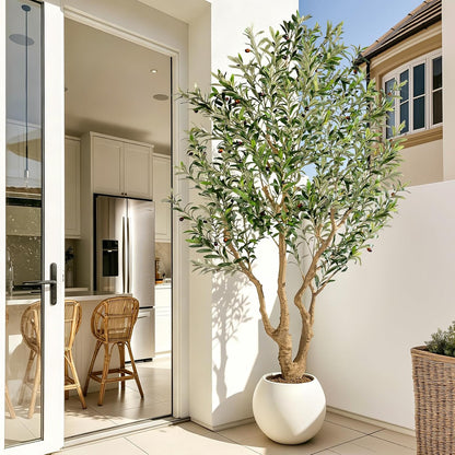 7ft Faux Olive Tree with Pot & Moss Artificial Olive Plant Fake Olive Tree for Home Decor, Large Indoor Artificial Trees Faux Plants Indoor Durable Artificial Trees for Living Room/Office