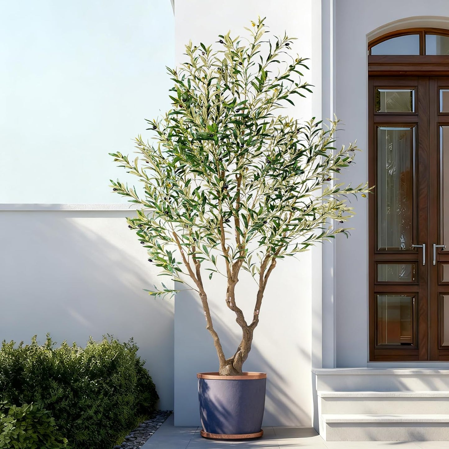 7ft Faux Olive Tree with Pot & Moss Artificial Olive Plant Fake Olive Tree for Home Decor, Large Indoor Artificial Trees Faux Plants Indoor Durable Artificial Trees for Living Room/Office