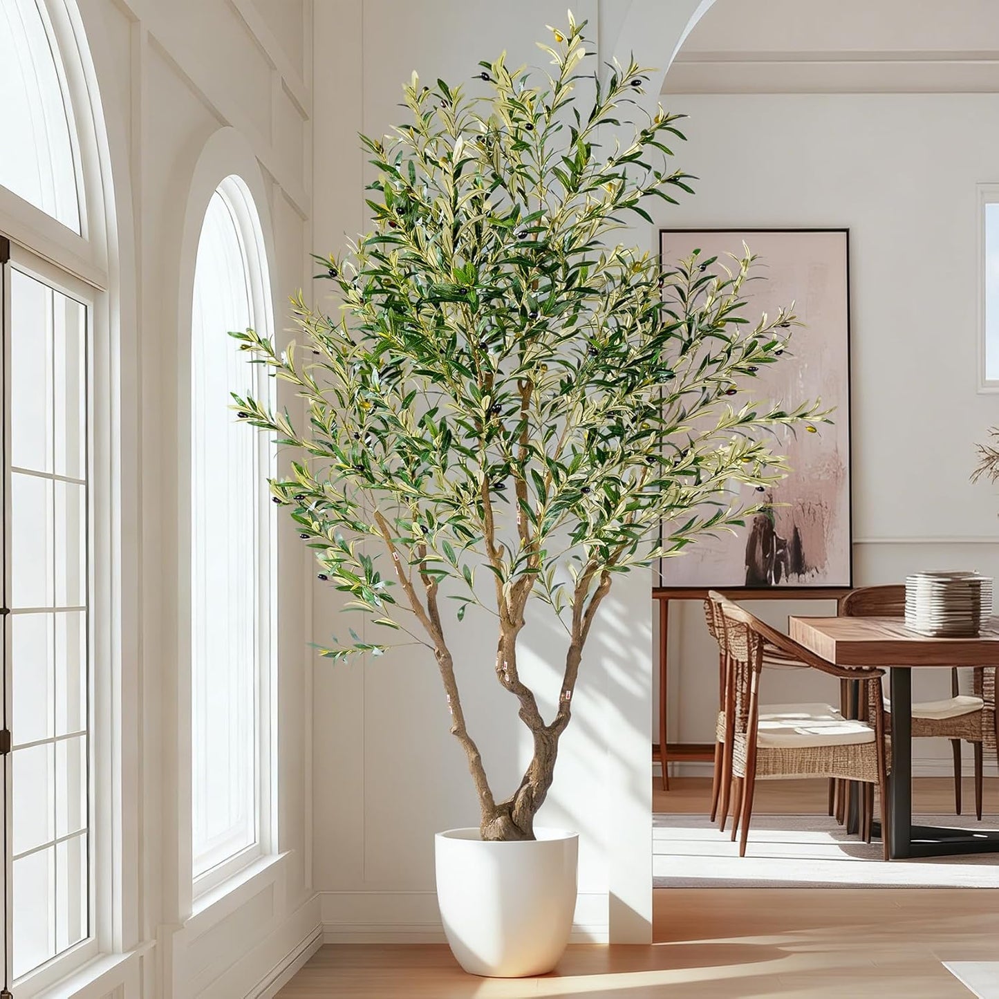 7ft Faux Olive Tree with Pot & Moss Artificial Olive Plant Fake Olive Tree for Home Decor, Large Indoor Artificial Trees Faux Plants Indoor Durable Artificial Trees for Living Room/Office