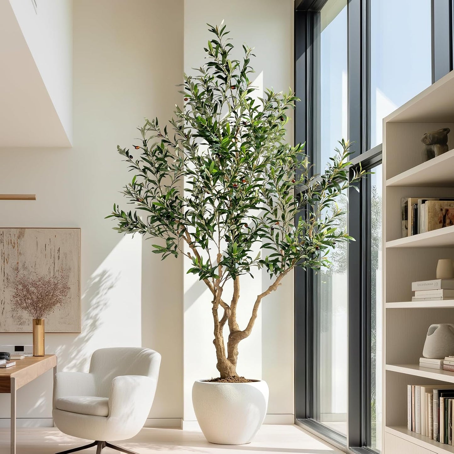 7ft Faux Olive Tree with Pot & Moss Artificial Olive Plant Fake Olive Tree for Home Decor, Large Indoor Artificial Trees Faux Plants Indoor Durable Artificial Trees for Living Room/Office