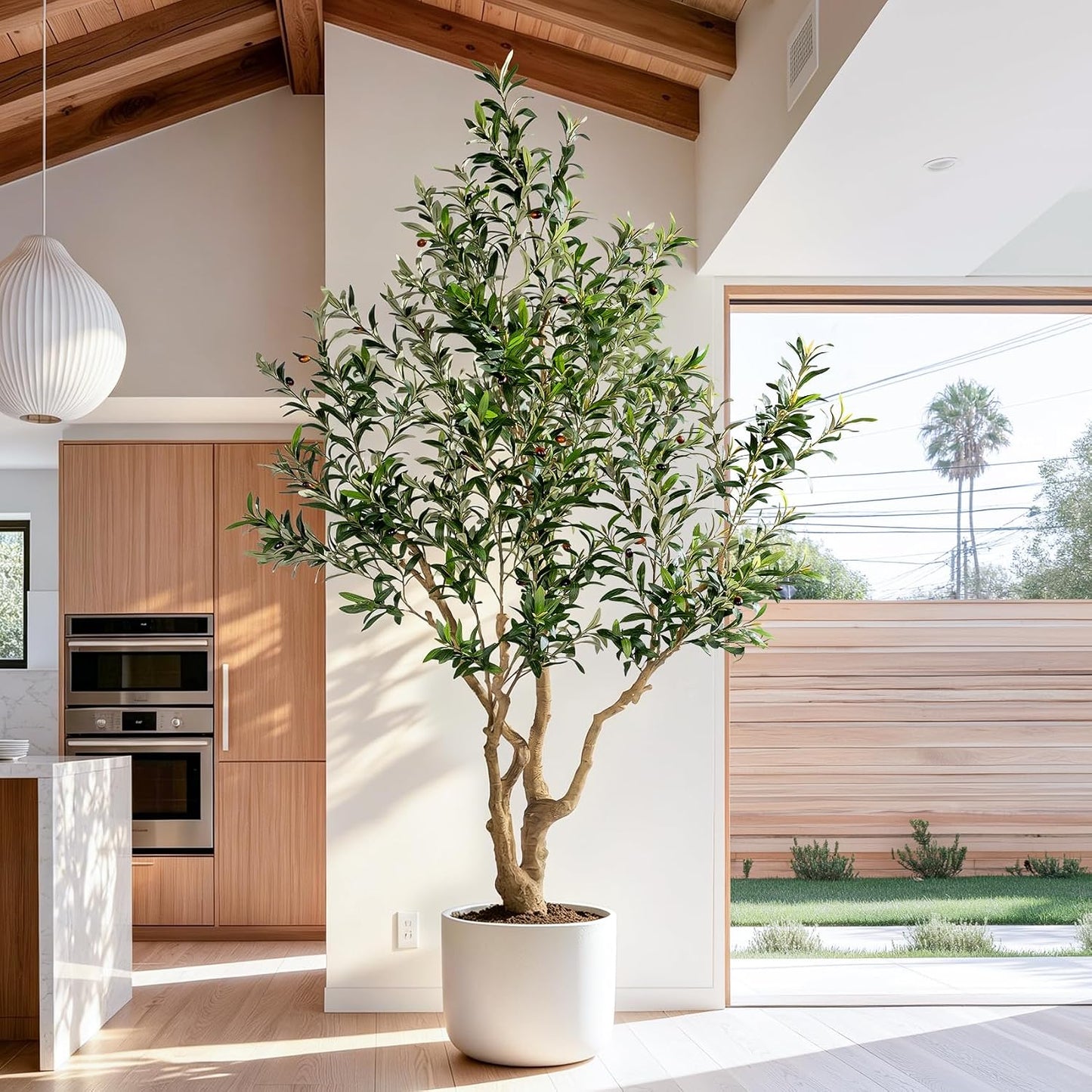 7ft Faux Olive Tree with Pot & Moss Artificial Olive Plant Fake Olive Tree for Home Decor, Large Indoor Artificial Trees Faux Plants Indoor Durable Artificial Trees for Living Room/Office