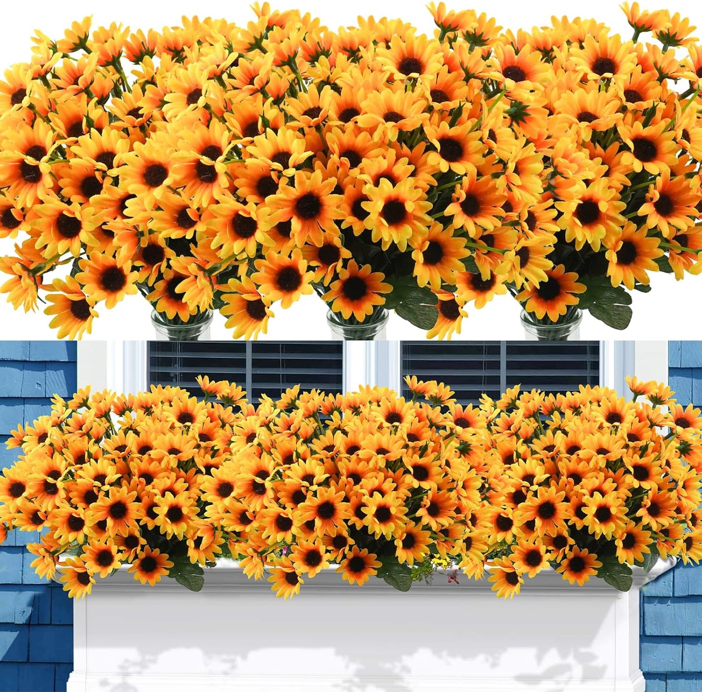6 Bundles Sunflowers Artificial Flowers Daisy Mums Fake Flowers Outdoor UV Resistant No Fade Fall Flowers 24 Stems Greenery Shrubs Indoor Outside Home Wedding Office DIY Garden Décor (Yellow)
