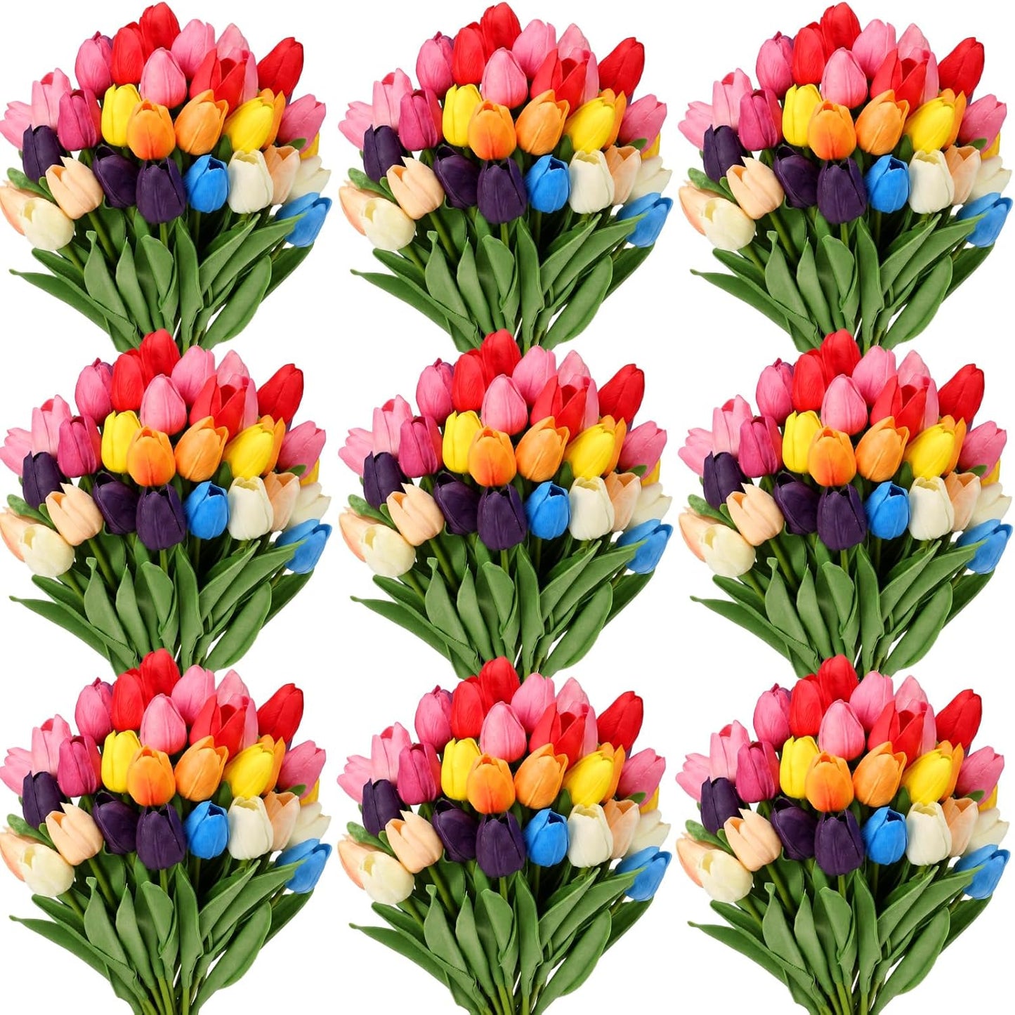 200 Pcs White Artificial Tulips Bulk PU Faux Tulips with Stem Bouquet Centerpieces Fake Flower for Wedding Arrangement Bouquets Party Decorations(White)