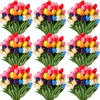 200 Pcs White Artificial Tulips Bulk PU Faux Tulips with Stem Bouquet Centerpieces Fake Flower for Wedding Arrangement Bouquets Party Decorations(White)