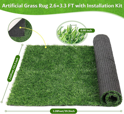 Artificial Grass Rug 2.6x3.3 FT, Synthetic Turf with Drainage Holes, for Patio, Balcony, Backyard, Dog Potty Training, Indoor Outdoor Lawn Carpet