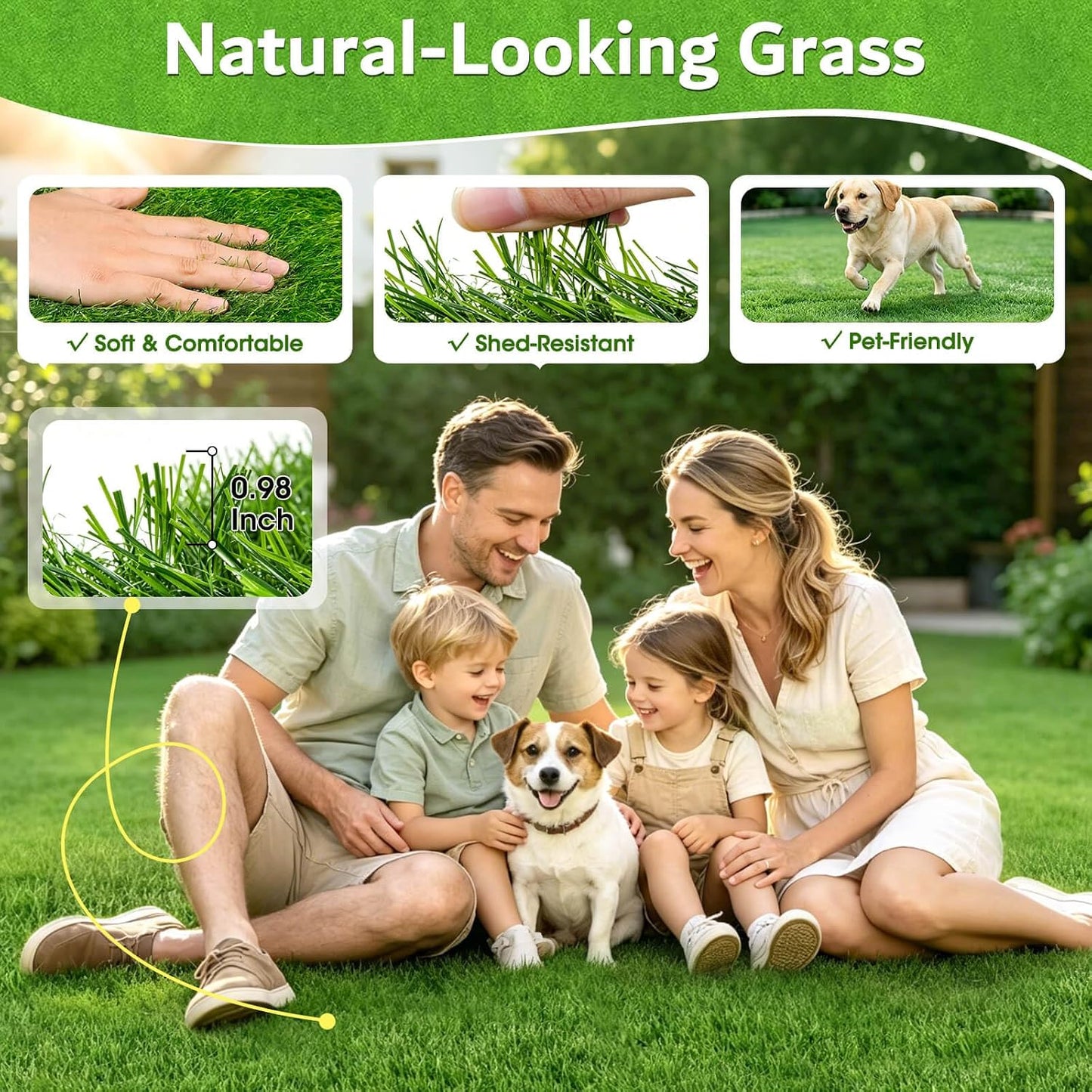Artificial Grass Rug 2.6x3.3 FT, Synthetic Turf with Drainage Holes, for Patio, Balcony, Backyard, Dog Potty Training, Indoor Outdoor Lawn Carpet