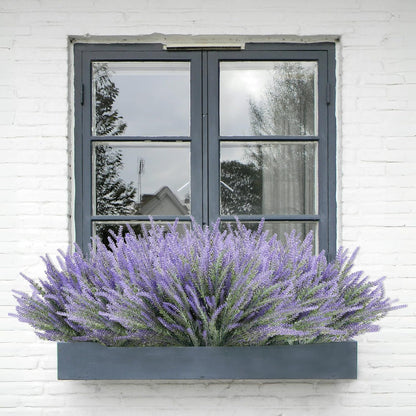 Artificial Flowers for Outdoors UV Resistant, 15 Bundles Fake Flowers Faux Plastic Plants Purple Lavender for Home Office Wedding Garden Porch Window Box Decor
