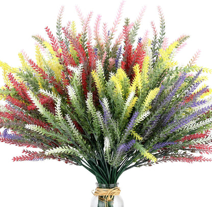 Artificial Flowers for Outdoors UV Resistant, 15 Bundles Fake Flowers Faux Plastic Plants Purple Lavender for Home Office Wedding Garden Porch Window Box Decor