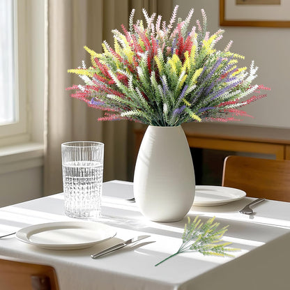 Artificial Flowers for Outdoors UV Resistant, 15 Bundles Fake Flowers Faux Plastic Plants Purple Lavender for Home Office Wedding Garden Porch Window Box Decor