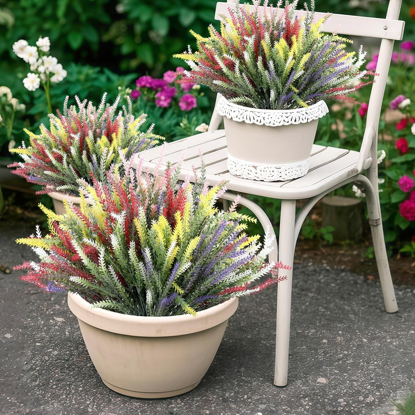Artificial Flowers for Outdoors UV Resistant, 15 Bundles Fake Flowers Faux Plastic Plants Purple Lavender for Home Office Wedding Garden Porch Window Box Decor