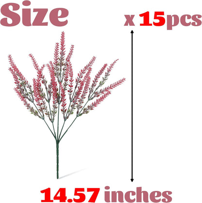 Artificial Flowers for Outdoors UV Resistant, 15 Bundles Fake Flowers Faux Plastic Plants Purple Lavender for Home Office Wedding Garden Porch Window Box Decor