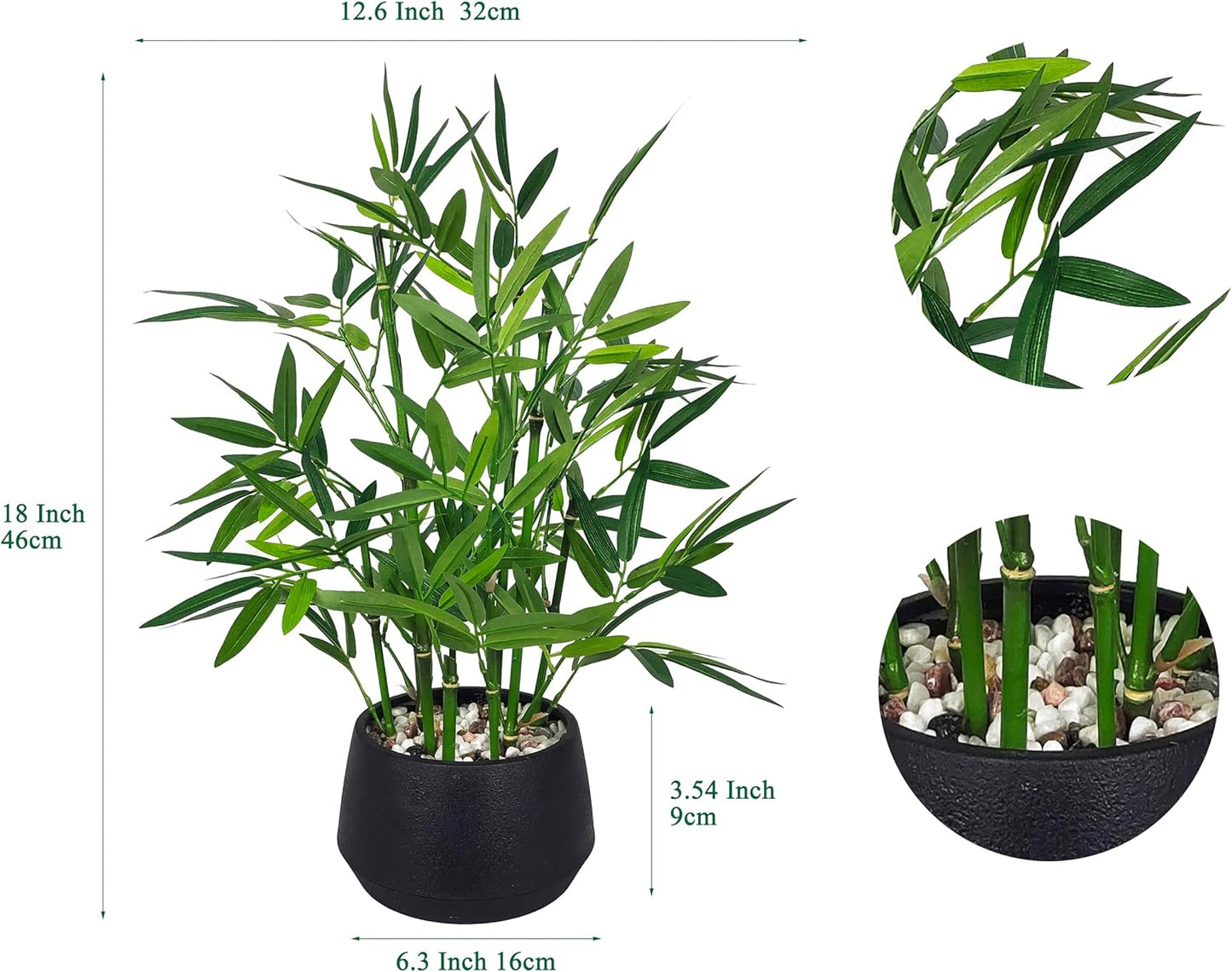 365 Blooming Decor 18-inch Tall Potted ARTIFICIAL Bamboo Plant (Black Pot) - Luxury Artificial Bamboo in black textures Pot for Home, Office, Kitchen, Counter Top, Indoor Decor, Money Tree, Lucky Tree