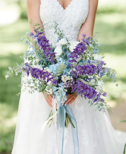 6PCS Blue Delphinium Artificial Flowers 33" Larkspur Silk Flowers for Tall Vase Long Stem Fake Blue Flowers for Wedding Centerpieces Faux Flowers for Home Decor Indoor (Blue)
