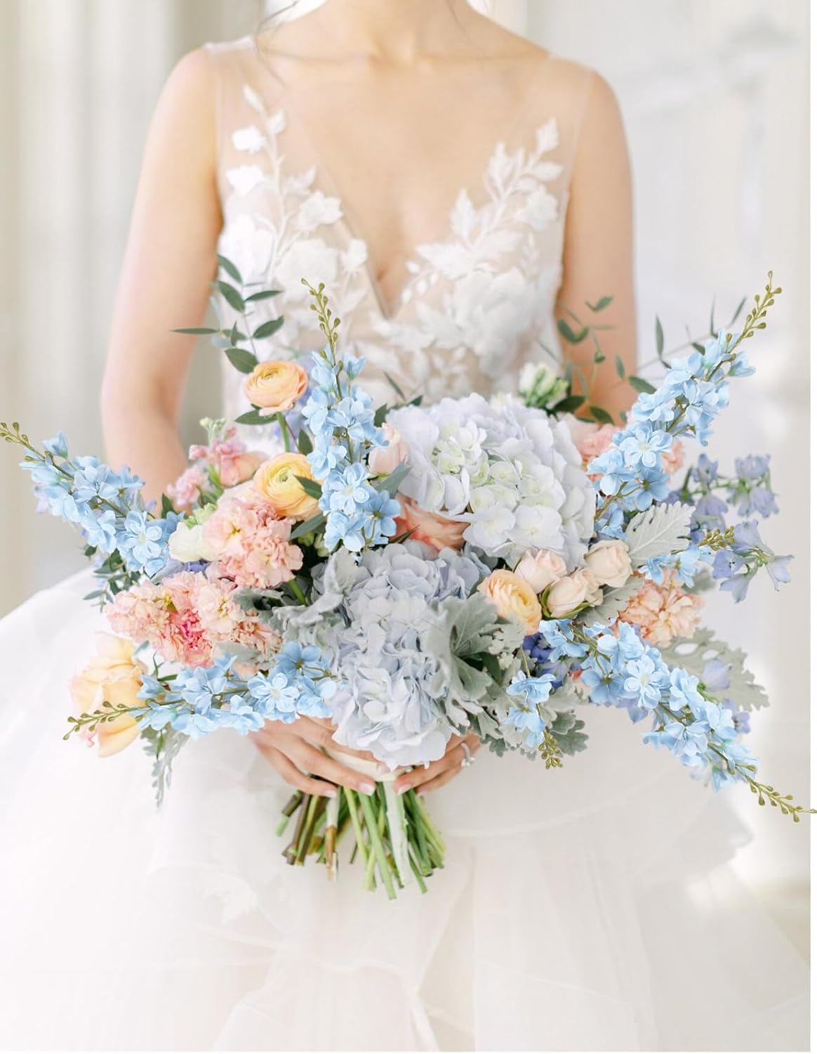 6PCS Blue Delphinium Artificial Flowers 33" Larkspur Silk Flowers for Tall Vase Long Stem Fake Blue Flowers for Wedding Centerpieces Faux Flowers for Home Decor Indoor (Blue)