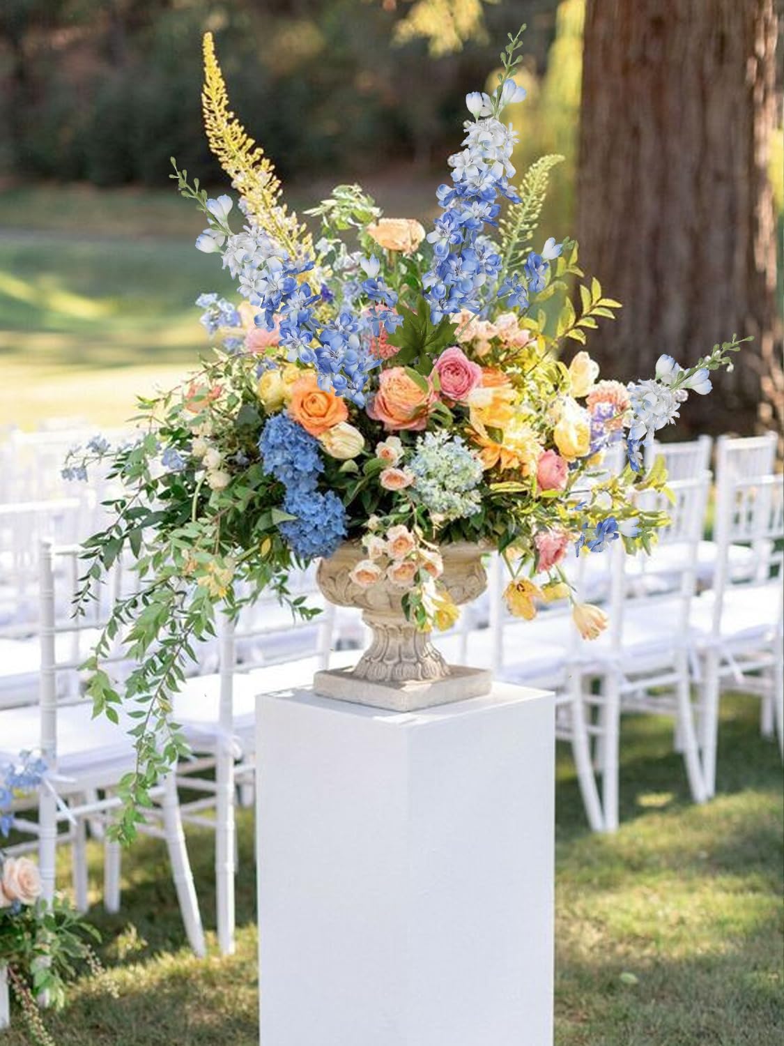 6PCS Blue Delphinium Artificial Flowers 33" Larkspur Silk Flowers for Tall Vase Long Stem Fake Blue Flowers for Wedding Centerpieces Faux Flowers for Home Decor Indoor (Blue)
