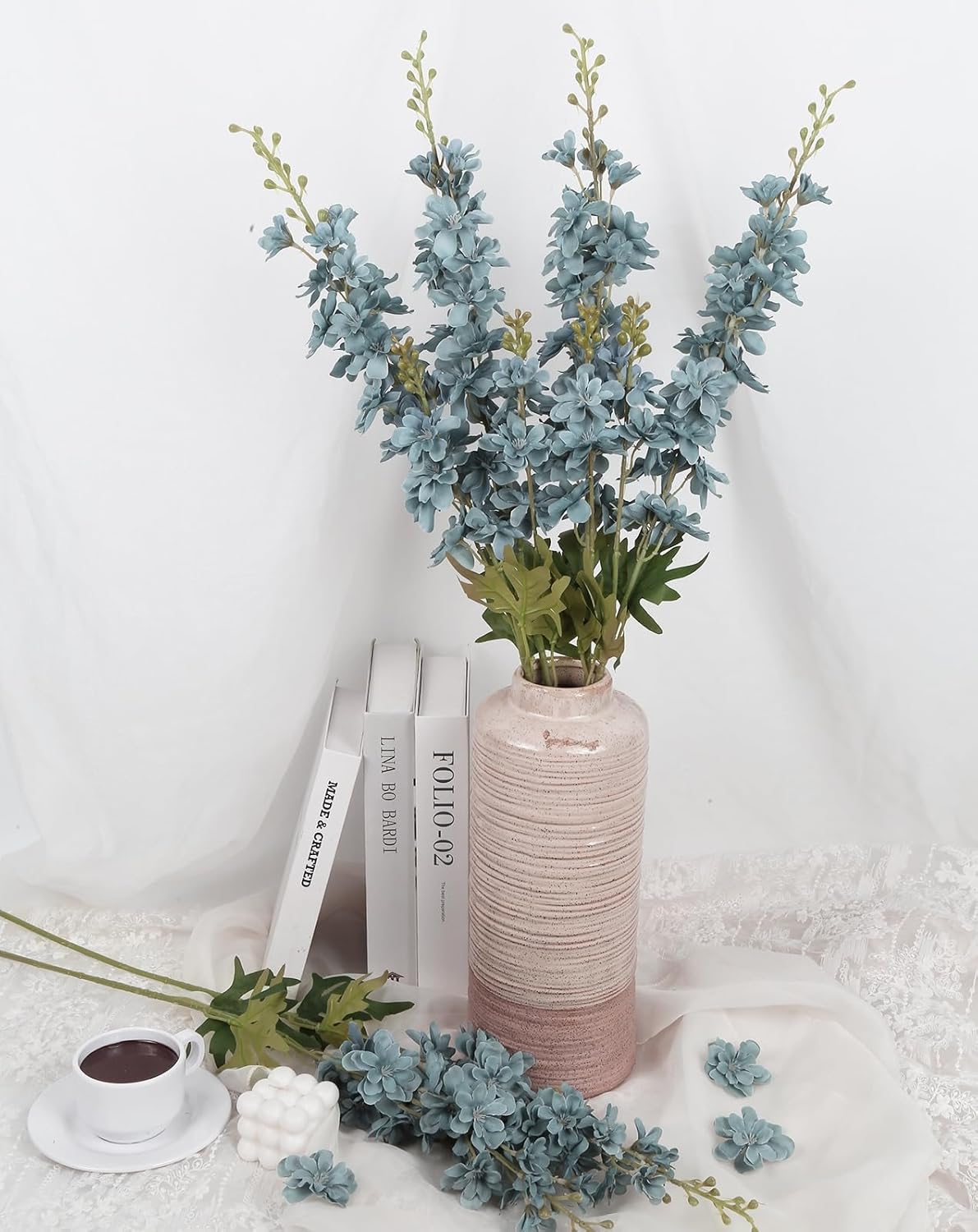 6PCS Blue Delphinium Artificial Flowers 33" Larkspur Silk Flowers for Tall Vase Long Stem Fake Blue Flowers for Wedding Centerpieces Faux Flowers for Home Decor Indoor (Blue)