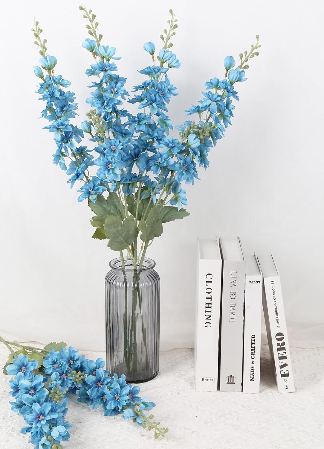 6PCS Blue Delphinium Artificial Flowers 33" Larkspur Silk Flowers for Tall Vase Long Stem Fake Blue Flowers for Wedding Centerpieces Faux Flowers for Home Decor Indoor (Blue)