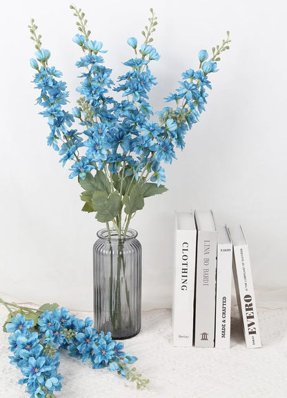 6PCS Blue Delphinium Artificial Flowers 33" Larkspur Silk Flowers for Tall Vase Long Stem Fake Blue Flowers for Wedding Centerpieces Faux Flowers for Home Decor Indoor (Blue)