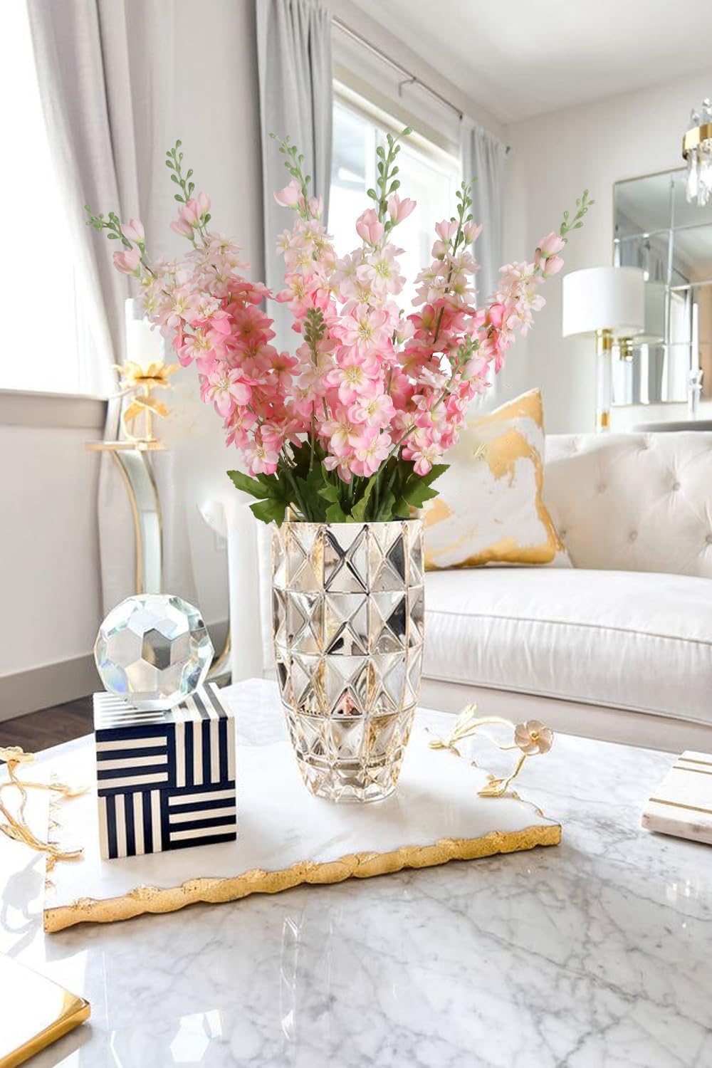 6PCS Blue Delphinium Artificial Flowers 33" Larkspur Silk Flowers for Tall Vase Long Stem Fake Blue Flowers for Wedding Centerpieces Faux Flowers for Home Decor Indoor (Blue)