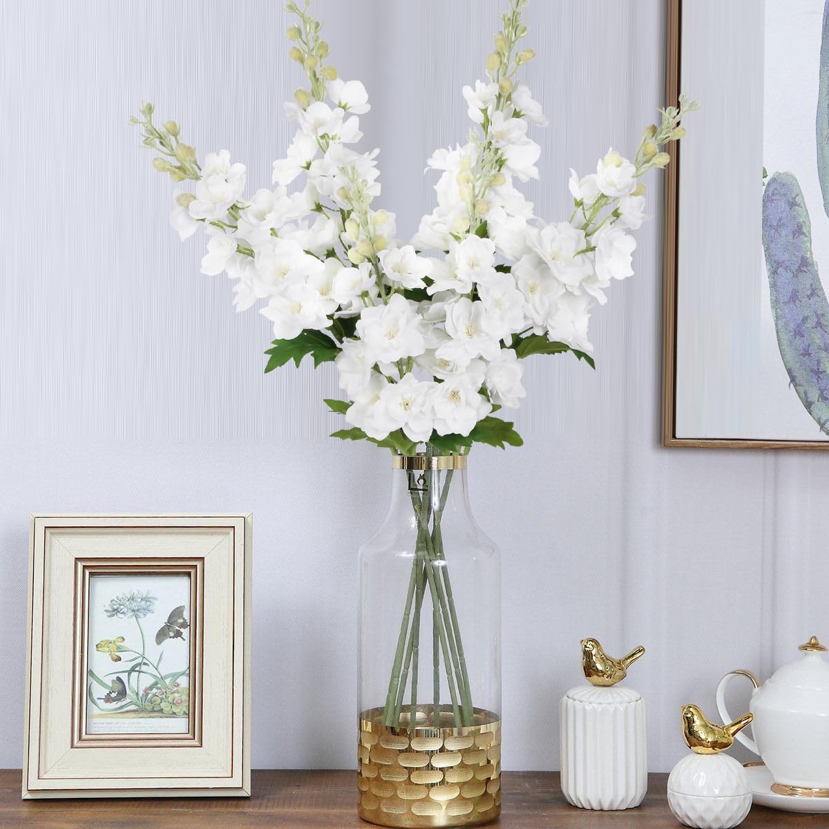 6PCS Blue Delphinium Artificial Flowers 33" Larkspur Silk Flowers for Tall Vase Long Stem Fake Blue Flowers for Wedding Centerpieces Faux Flowers for Home Decor Indoor (Blue)