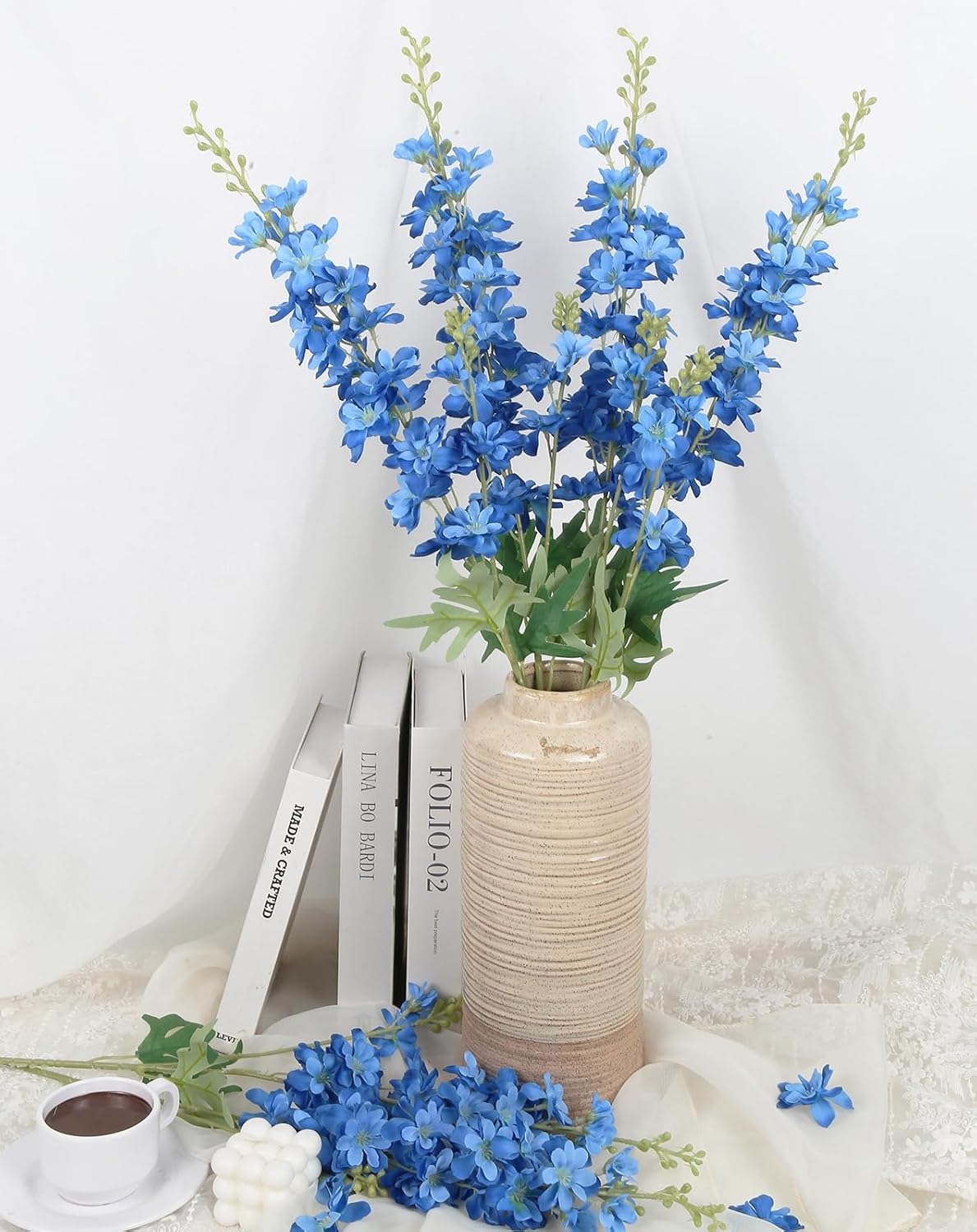 6PCS Blue Delphinium Artificial Flowers 33" Larkspur Silk Flowers for Tall Vase Long Stem Fake Blue Flowers for Wedding Centerpieces Faux Flowers for Home Decor Indoor (Blue)