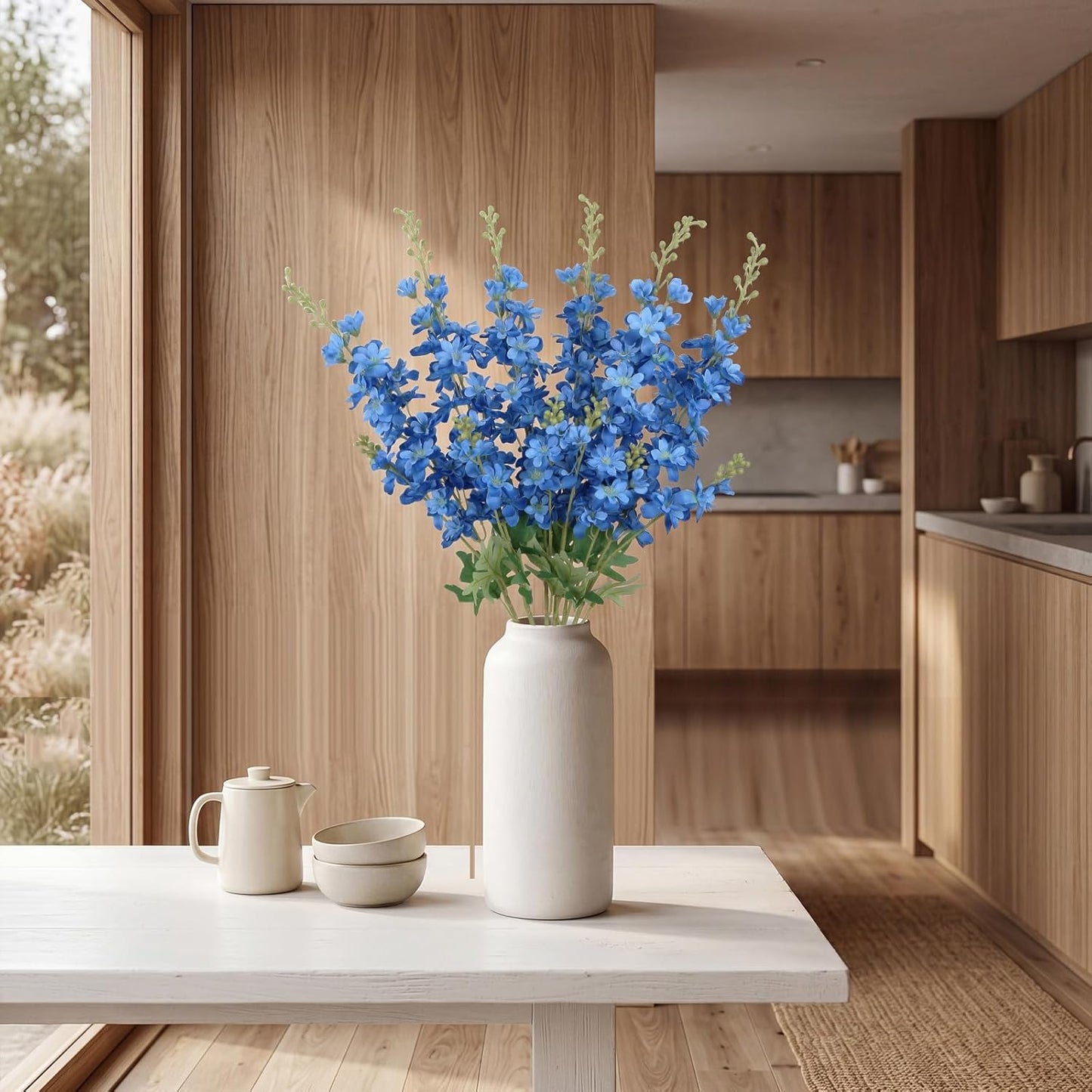 6PCS Blue Delphinium Artificial Flowers 33" Larkspur Silk Flowers for Tall Vase Long Stem Fake Blue Flowers for Wedding Centerpieces Faux Flowers for Home Decor Indoor (Blue)