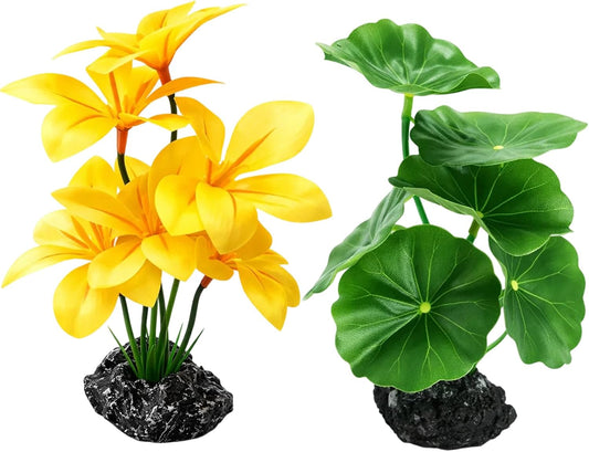 Silk Plants for Fish Tank, Aquarium Decorations with Silk Plants for Fish Tank, Safe Hiding Spots for Betta Fish and Small Pets, Two 7-Inch Artificial Aquatic Plants for Compact Tanks