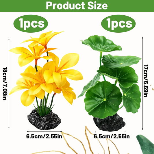 Silk Plants for Fish Tank, Aquarium Decorations with Silk Plants for Fish Tank, Safe Hiding Spots for Betta Fish and Small Pets, Two 7-Inch Artificial Aquatic Plants for Compact Tanks