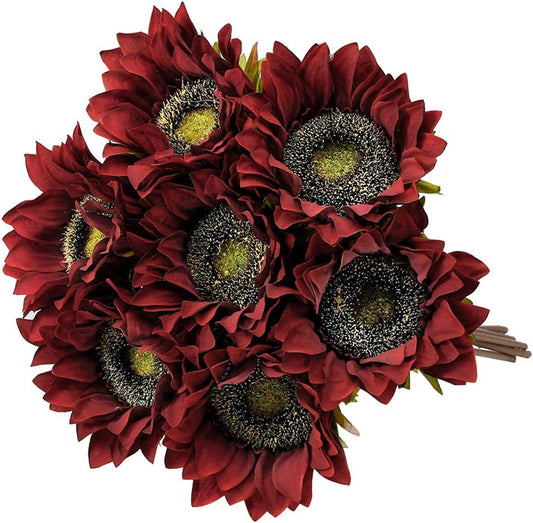 7PCS White Sunflowers Artificial Flowers, Fake Silk Sunflower with Stem Vintage Fall Flower Decorations for Autumn Home Wedding Party Birthday Bulk Single
