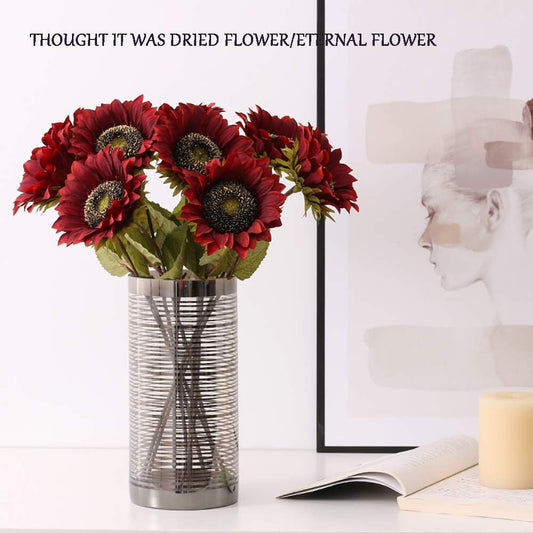 7PCS White Sunflowers Artificial Flowers, Fake Silk Sunflower with Stem Vintage Fall Flower Decorations for Autumn Home Wedding Party Birthday Bulk Single